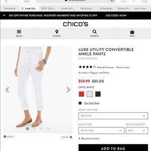 Chico’s white luxe utility crop ankle pants size 2
